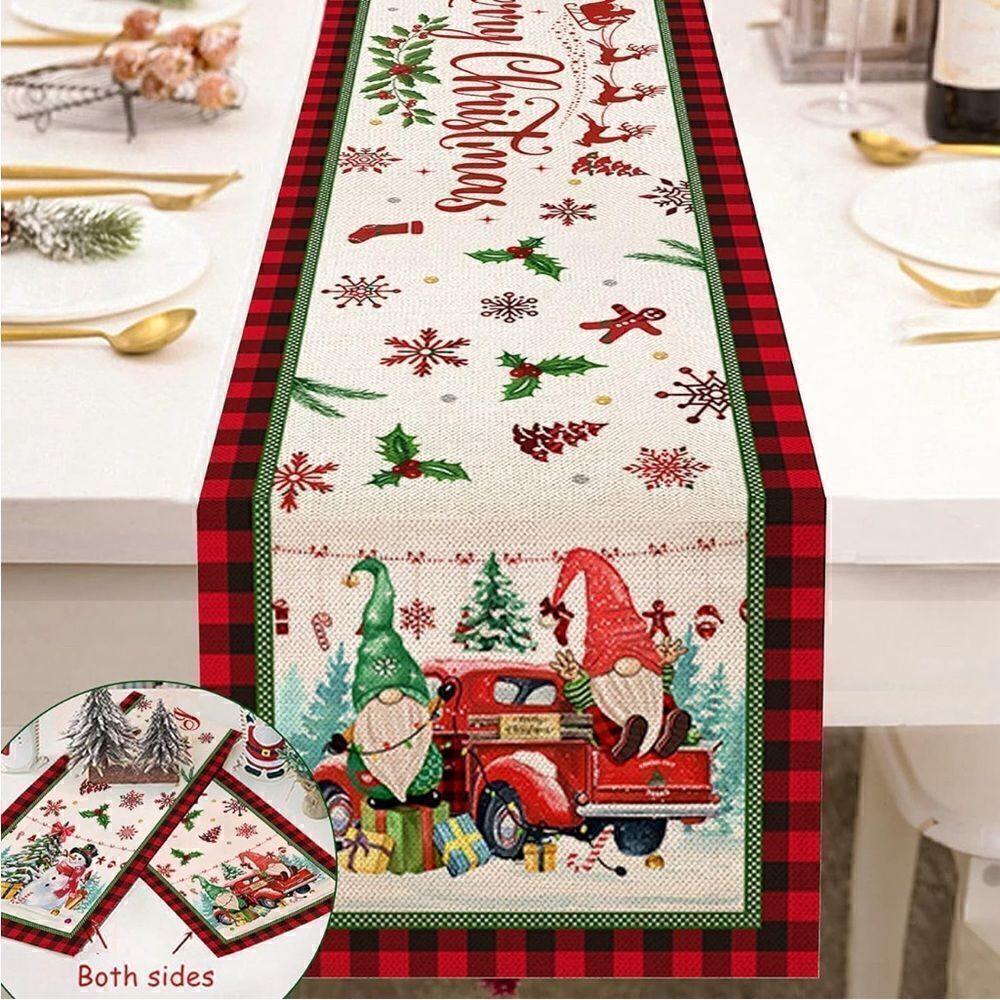 Christmas Burlap Linen Blend 108x13” Buffalo Plaid Table Runner